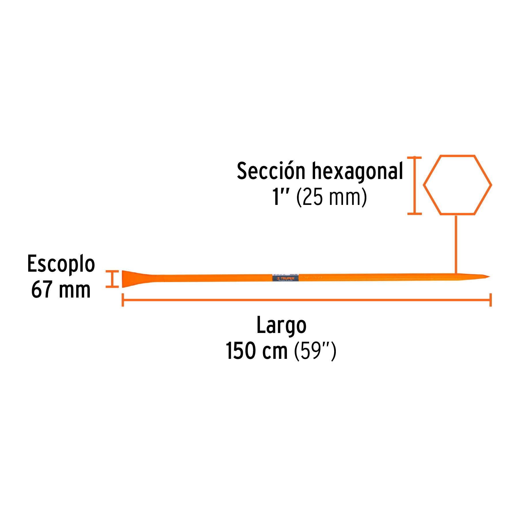 Barreta para tierra dura 1"x150 cm, escoplo 67 mm, Truper