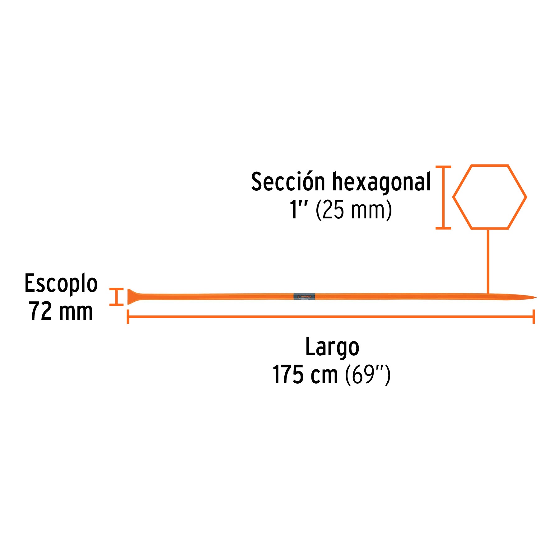 Barreta de punta de 1"x175 cm, escoplo 72 mm,Truper