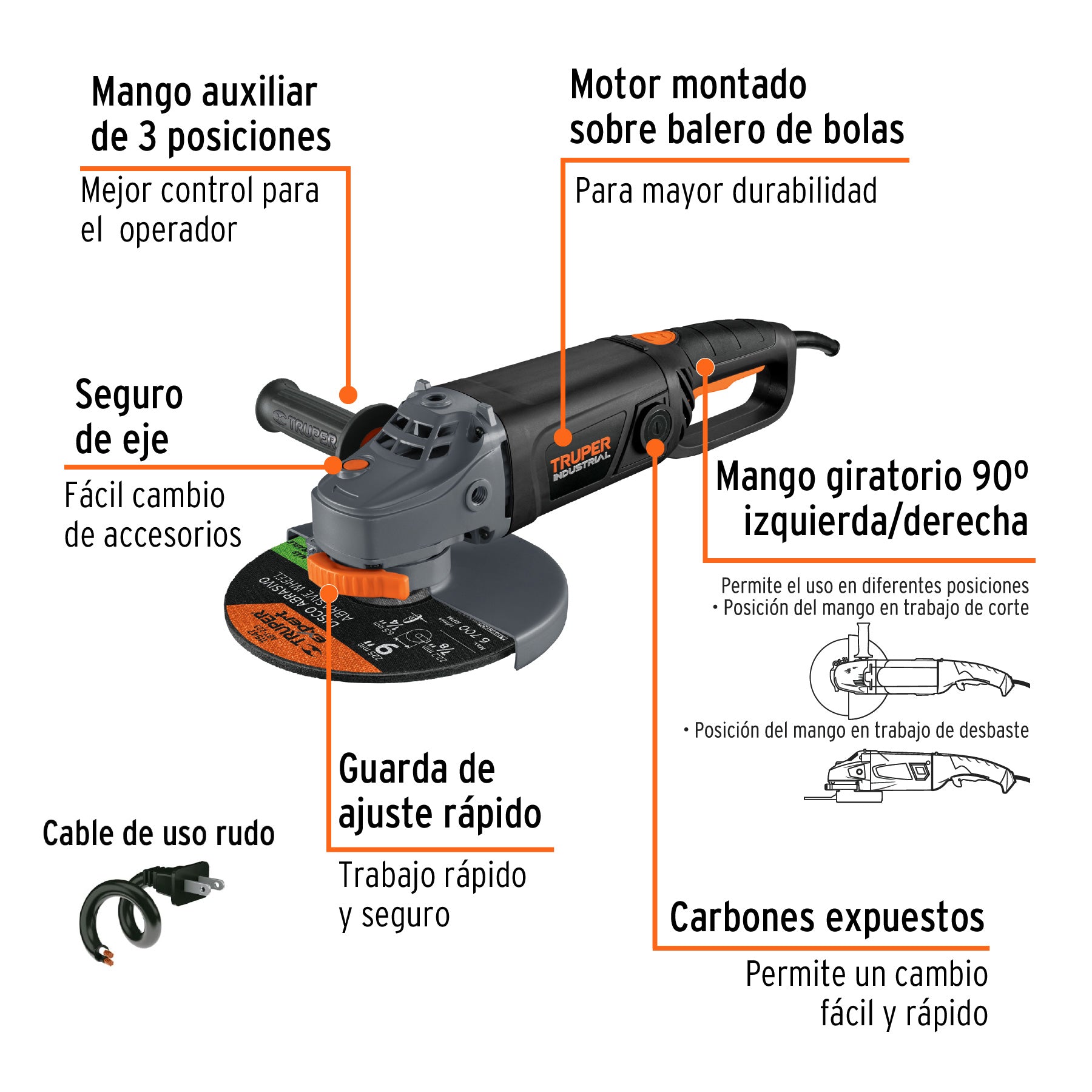 Esmeriladora angular 9", 2100W, TRUPER INDUSTRIAL