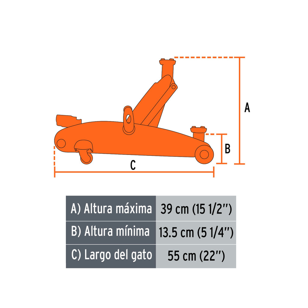 Gato hidráulico de patín 2.5t, elevación rápida, con maletín