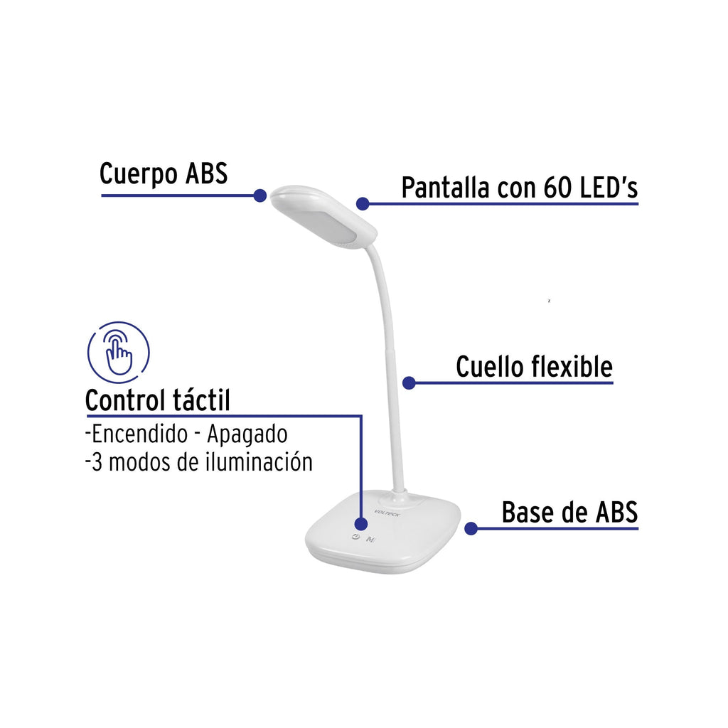 Lámpara de LED 5W cuello flexible para escritorio, Volteck