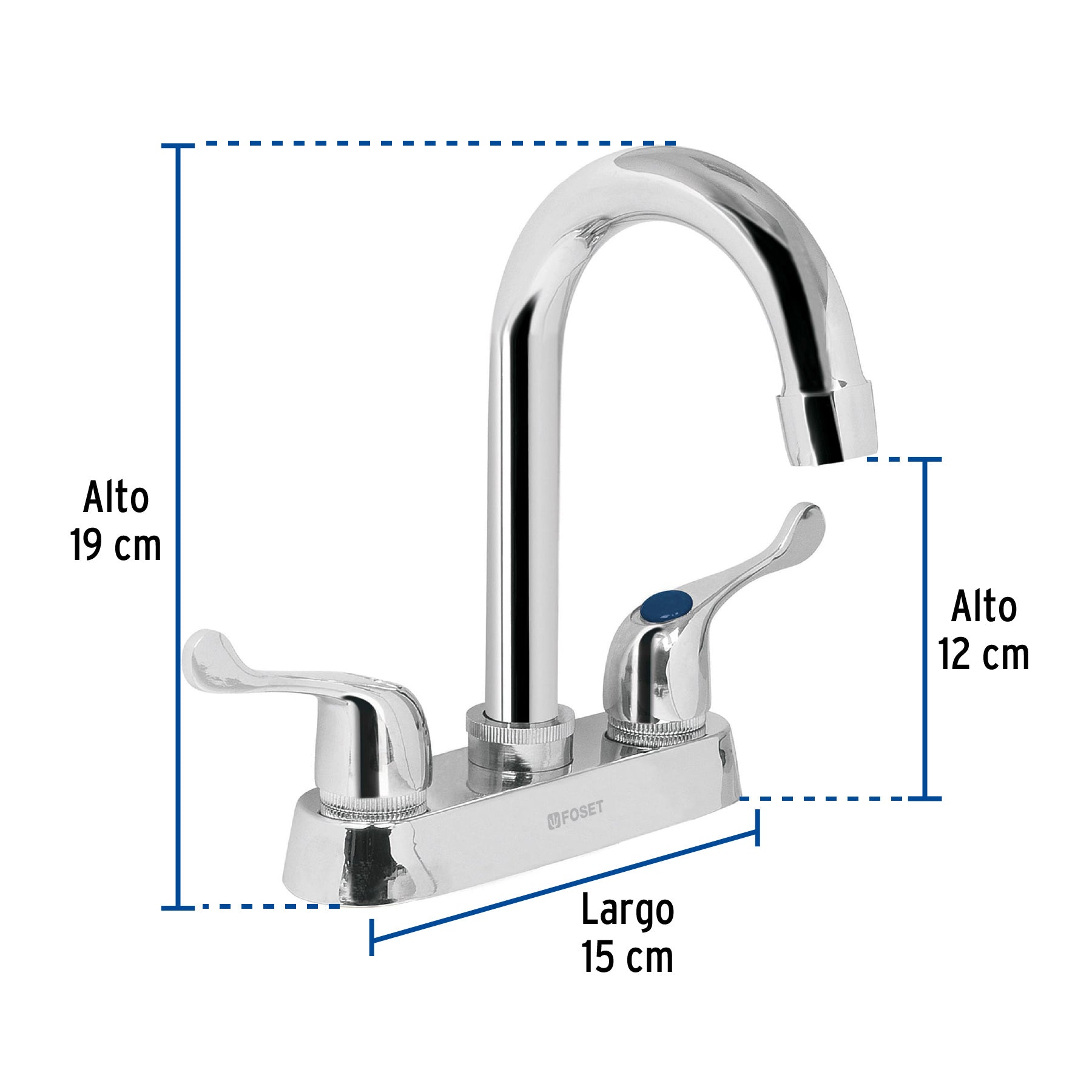 Mezcladora 4" para lavabo, barra de cuello, palancas manerales