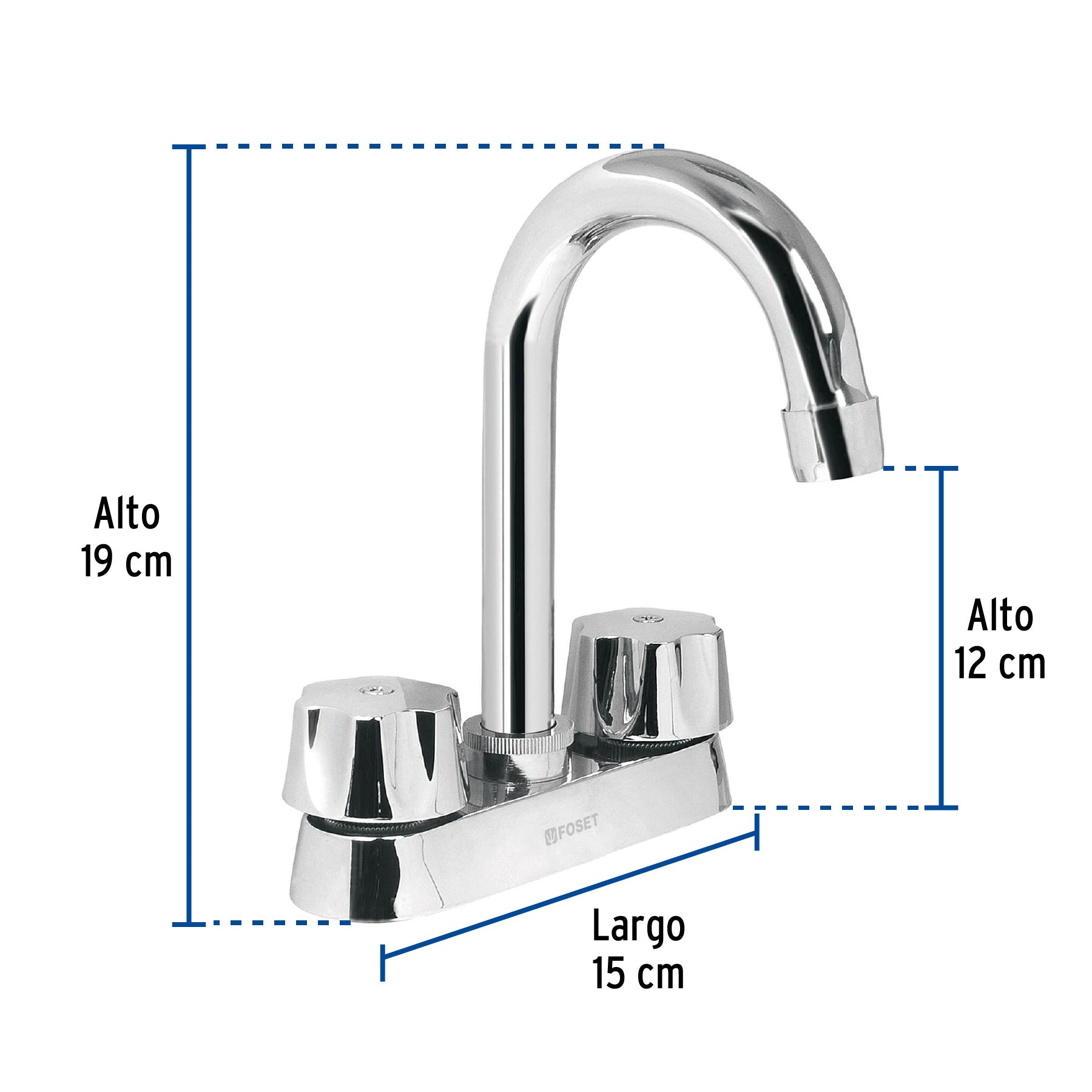 Mezcladora 4" para lavabo, barra de cuello, cartucho cerámico