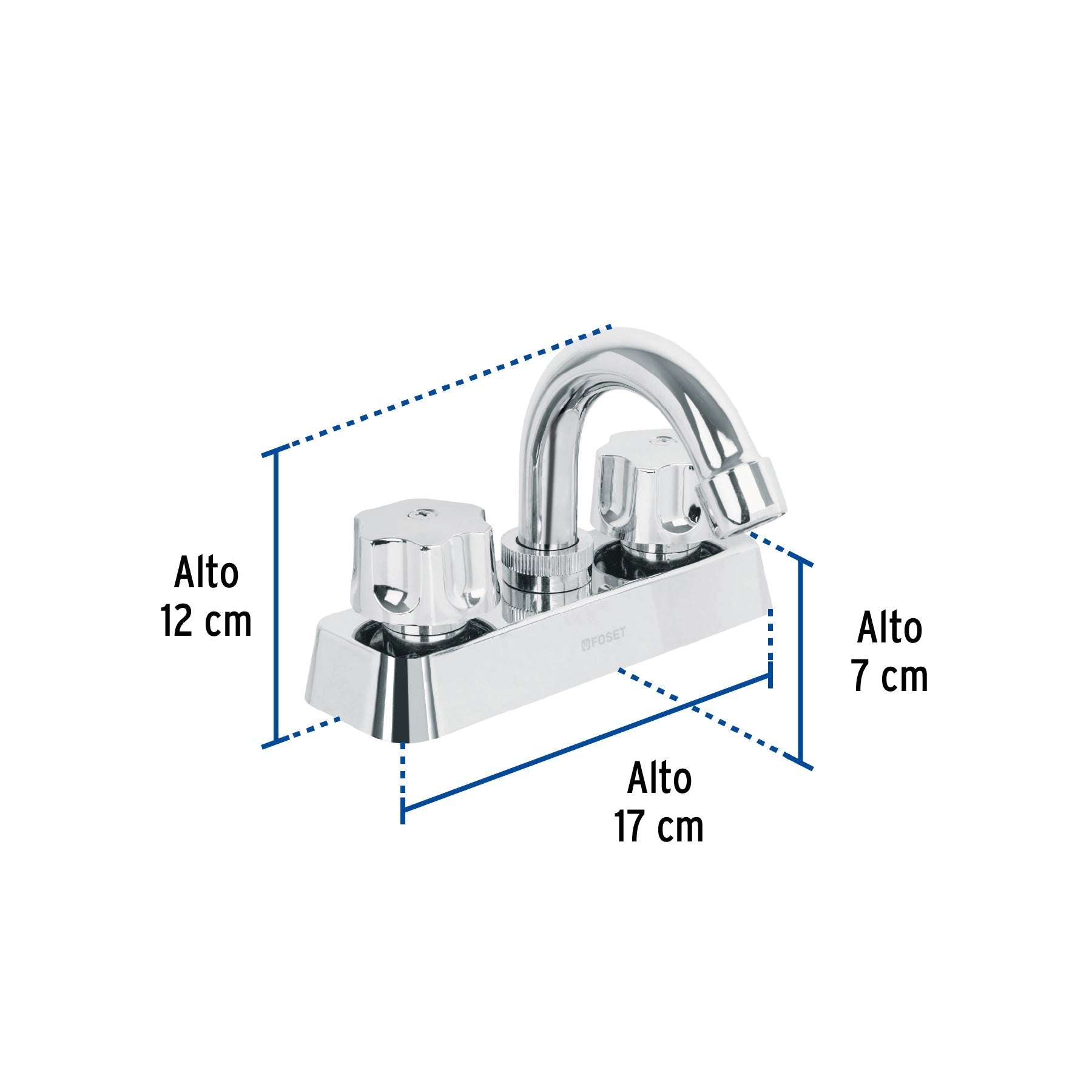Mezcladora 4" lavabo, ABS, cuello curvo, hexagonal, BASIC