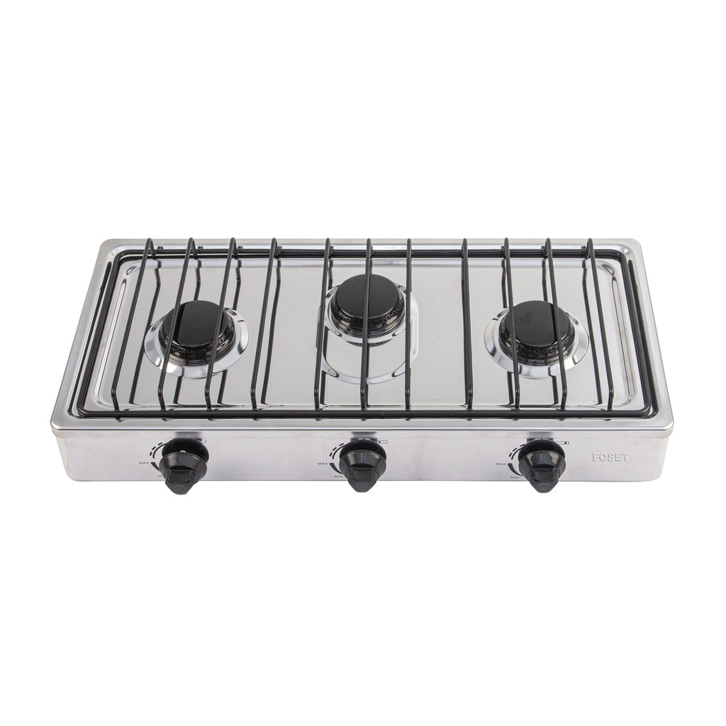 Parrilla de gas de sobreponer 3 quemadores, inox, FOSET